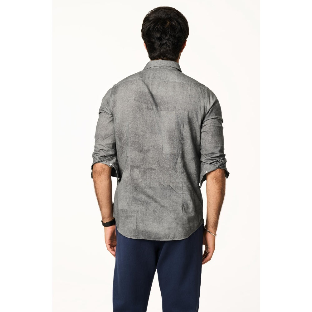 TERRA LUNA Men Sola Charcoal Solid Collar Neck Khadi Shirt