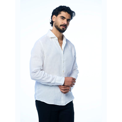TERRA LUNA White Fabio Ls Linen Casual Shirt