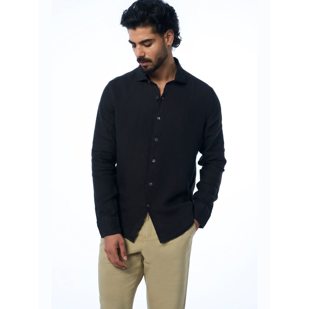TERRA LUNA Black Fabio Ls Linen Casual Shirt