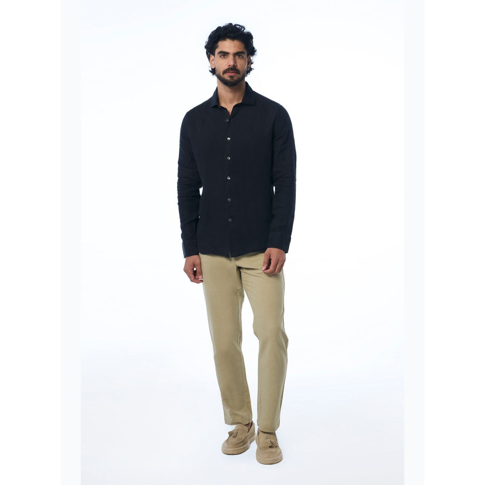 TERRA LUNA Black Fabio Ls Linen Casual Shirt