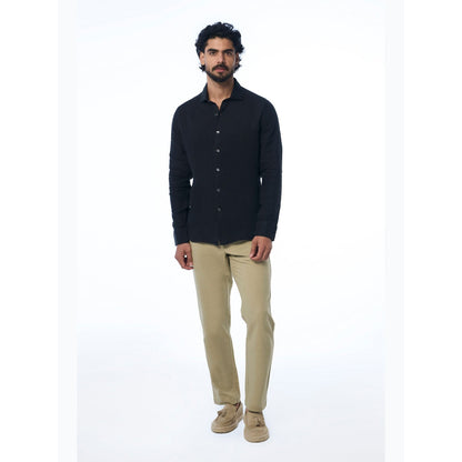 TERRA LUNA Black Fabio Ls Linen Casual Shirt