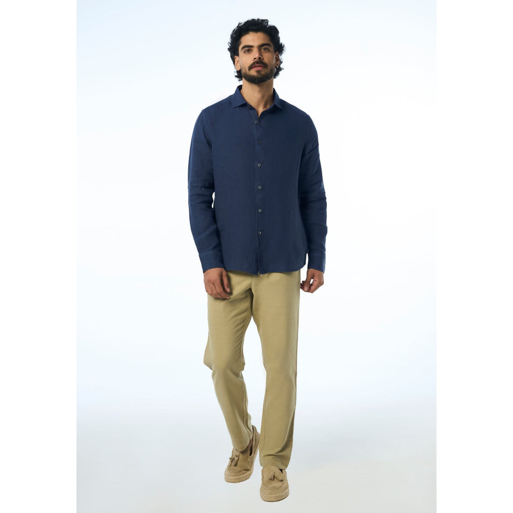TERRA LUNA Black Fabio Ls Linen Casual Shirt