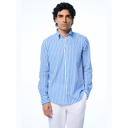 TERRA LUNA Blue Danny Ls Khadi Casual Shirt