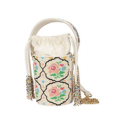 The Leather Garden Poppy Beaded Bucket Bag