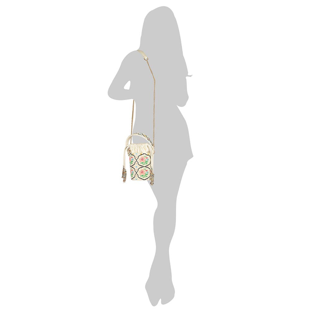 The Leather Garden Poppy Beaded Bucket Bag