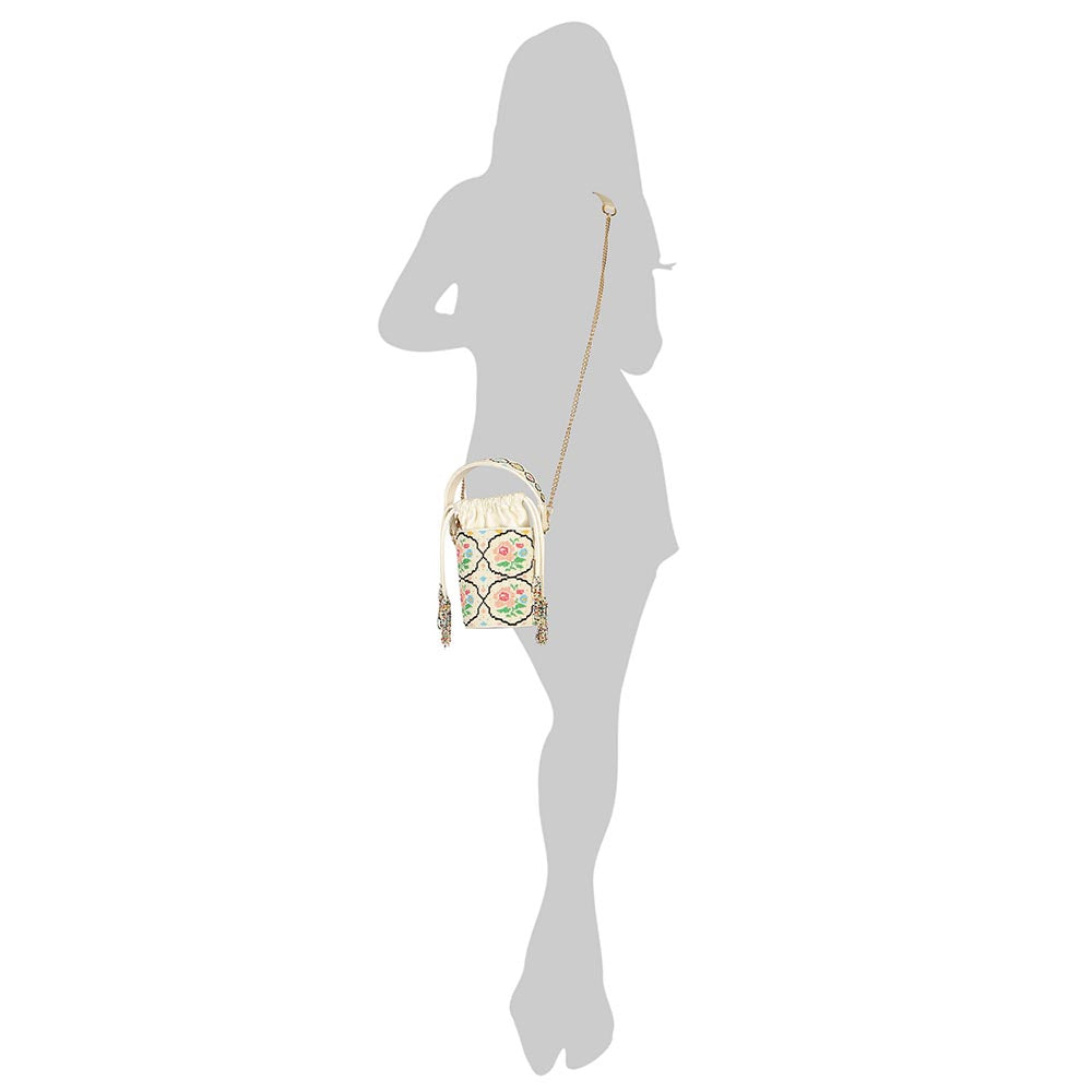 The Leather Garden Poppy Beaded Bucket Bag