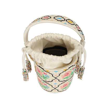 The Leather Garden Poppy Beaded Bucket Bag