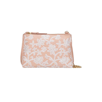 The Leather Garden Carnation Embroidered Peach Sling Bag