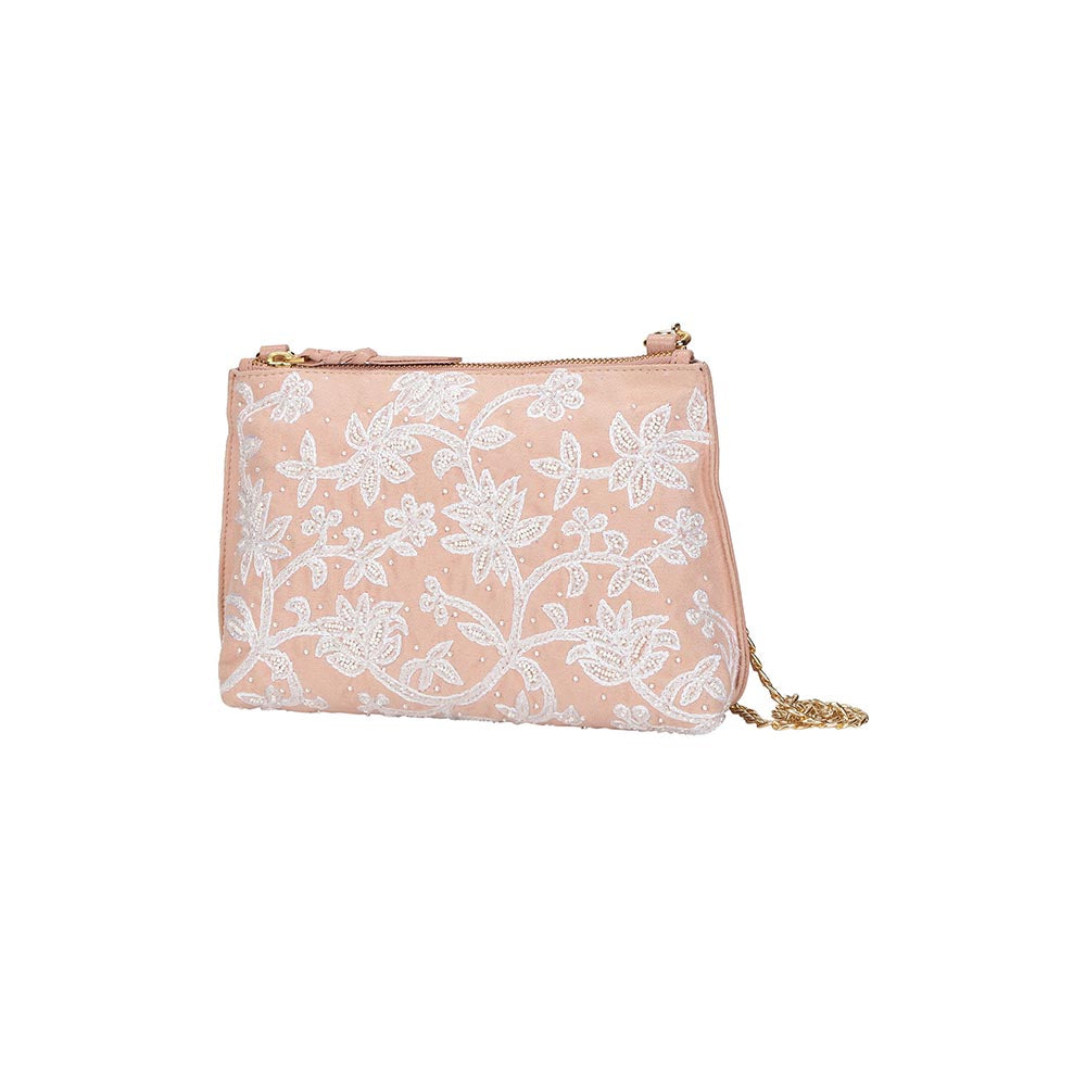 The Leather Garden Carnation Embroidered Peach Sling Bag