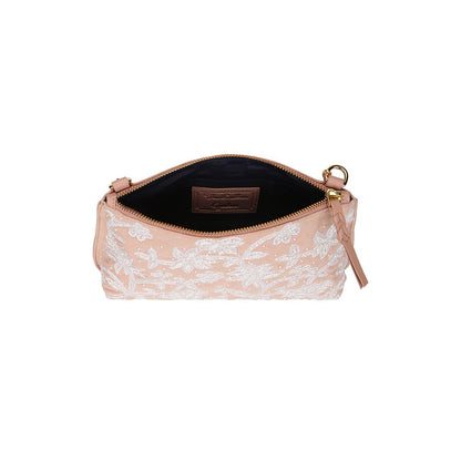 The Leather Garden Carnation Embroidered Peach Sling Bag