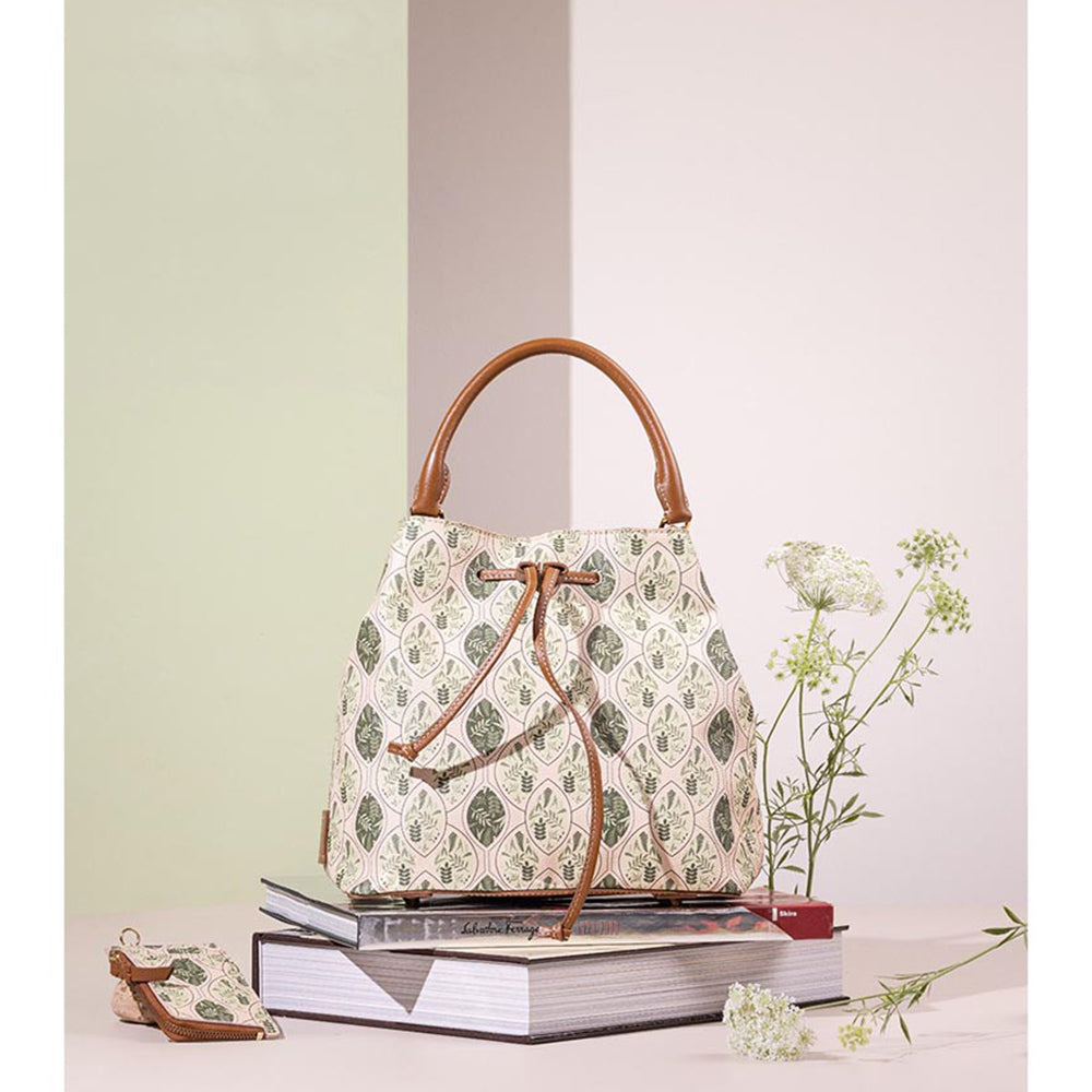 The Leather Garden Womens Florida Bucket Bag Pistachio with Pouch
