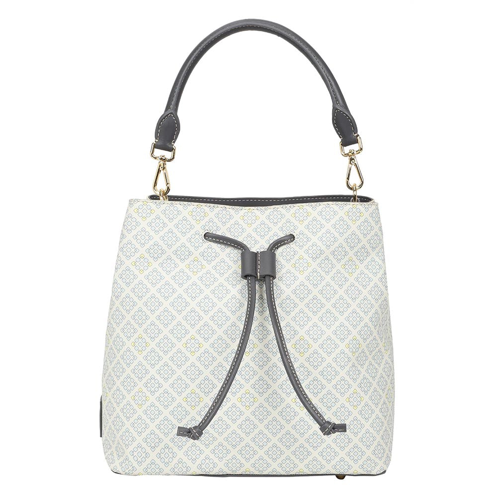 The Leather Garden Womens Florida Bucket Bag Off White with Pouch