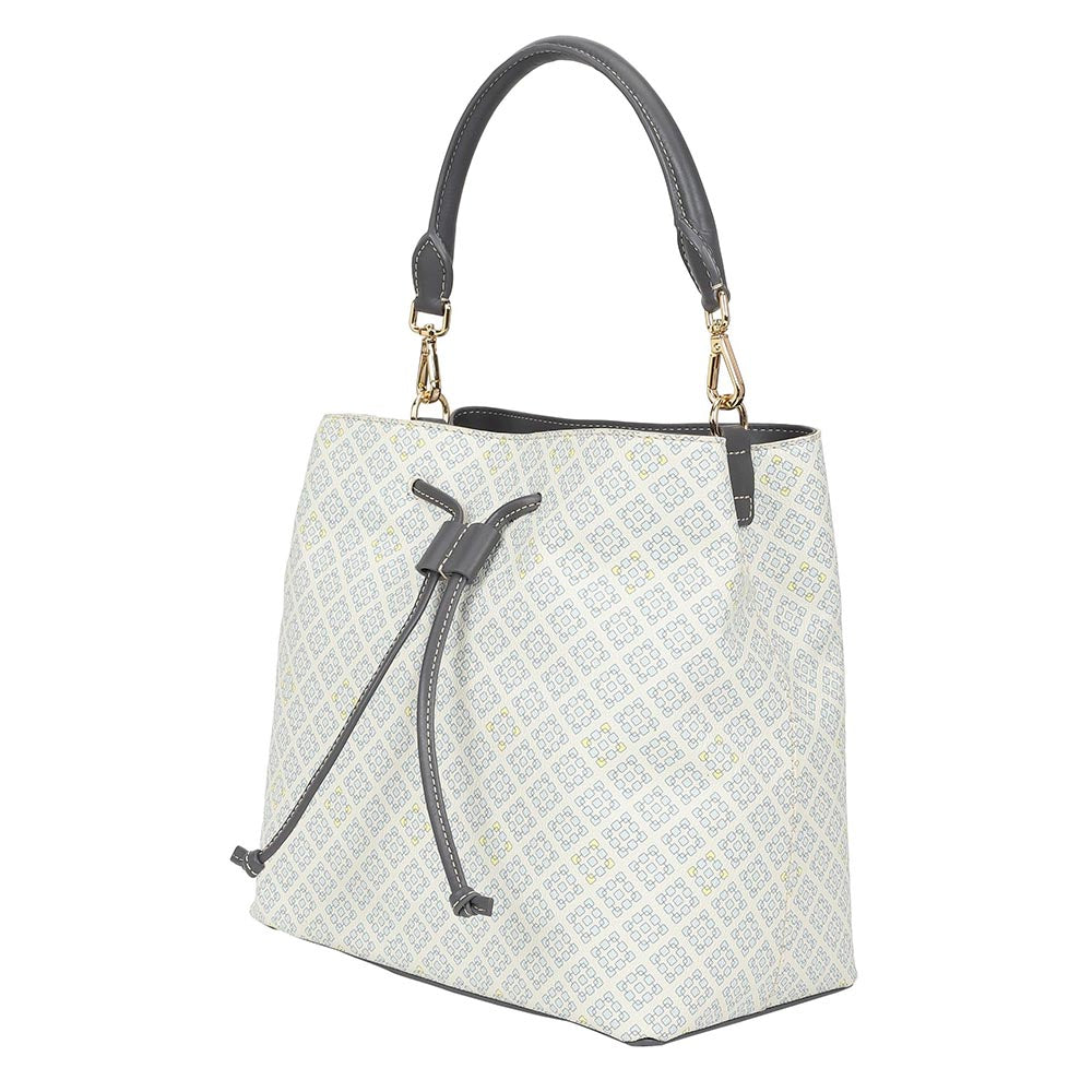 The Leather Garden Womens Florida Bucket Bag Off White with Pouch