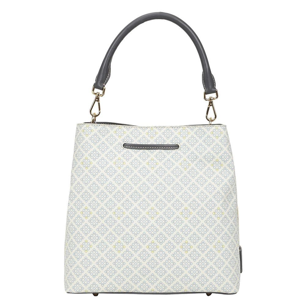 The Leather Garden Womens Florida Bucket Bag Off White with Pouch