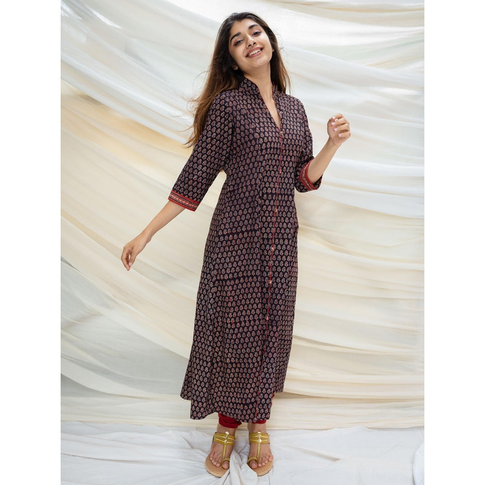 The Indian Ethnic Co. Ajrakh Black Cotton Kurta