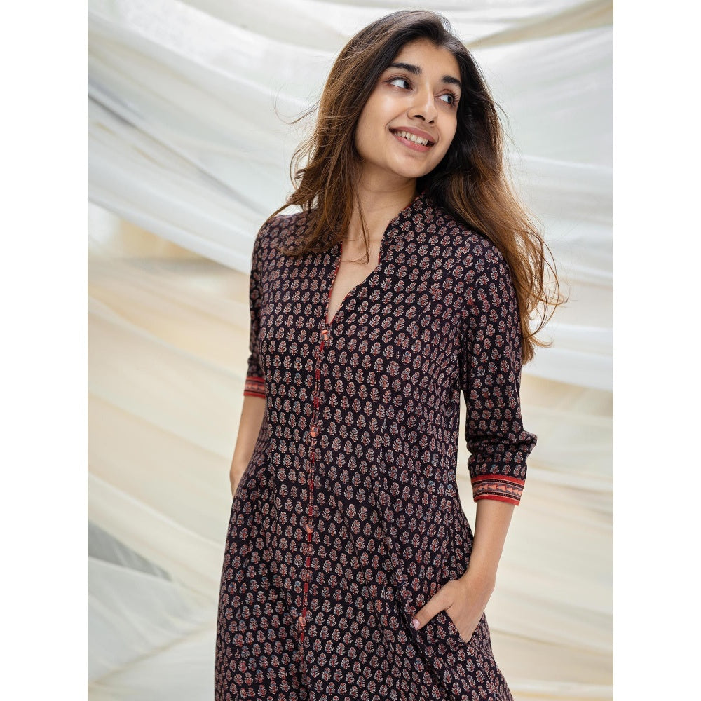 The Indian Ethnic Co. Ajrakh Black Cotton Kurta