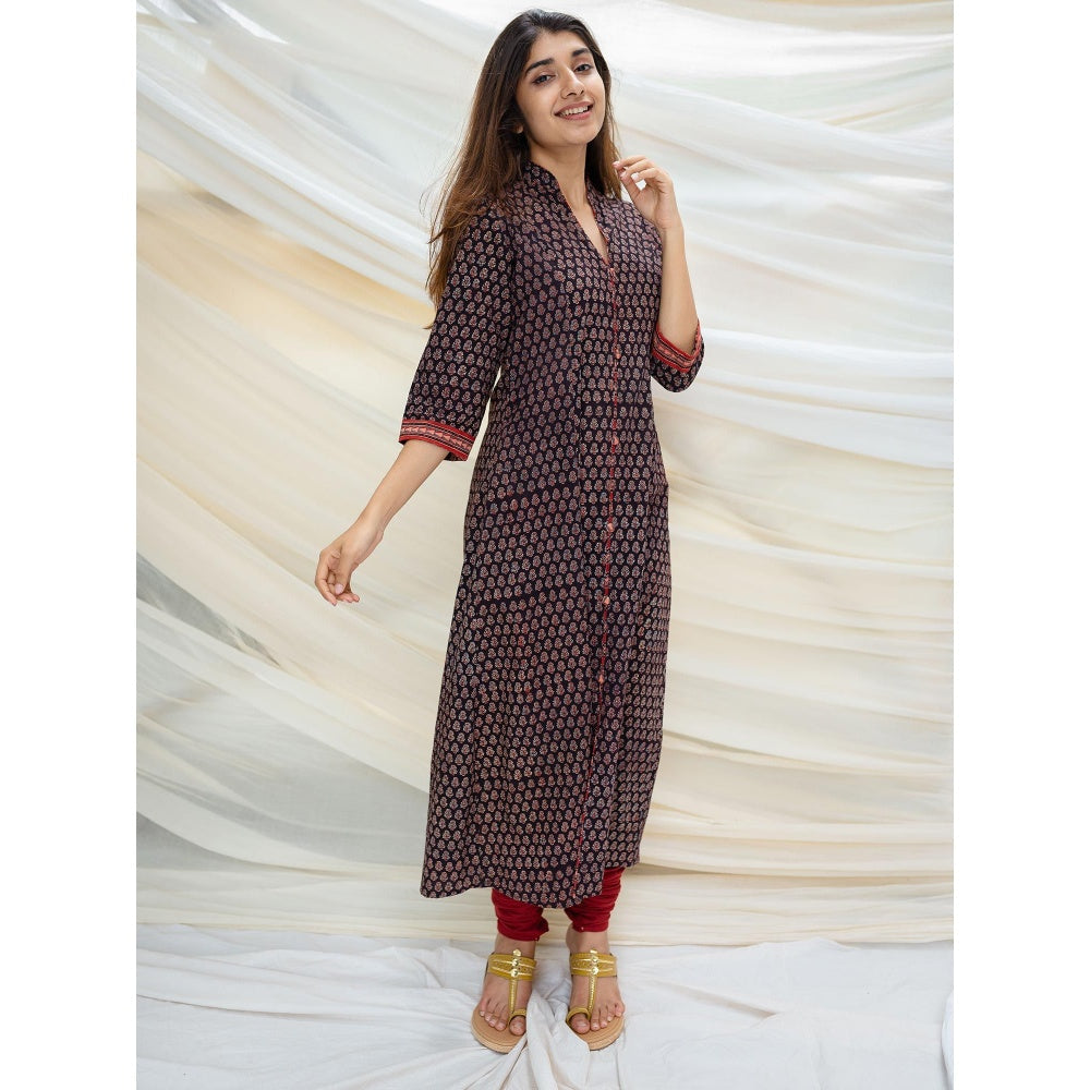 The Indian Ethnic Co. Ajrakh Black Cotton Kurta