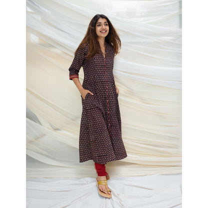 The Indian Ethnic Co. Ajrakh Black Cotton Kurta