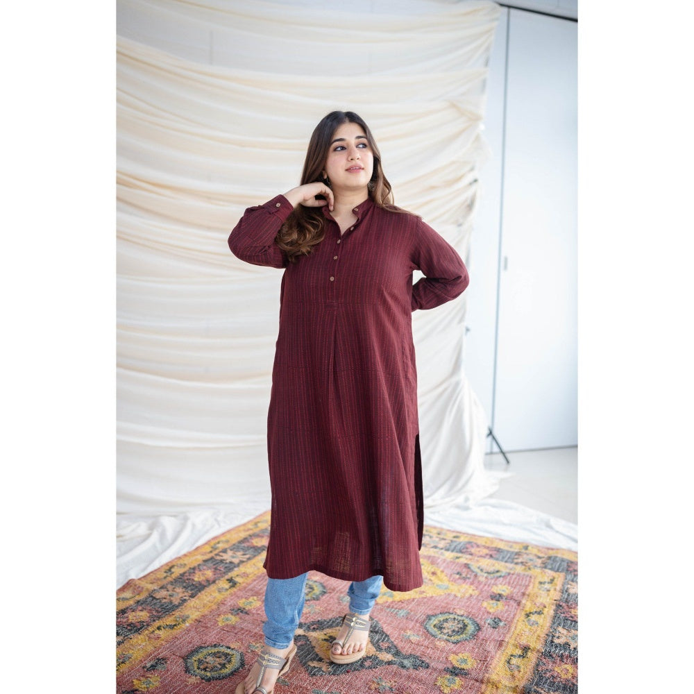 The Indian Ethnic Co. Slub Cotton Brown Kurta