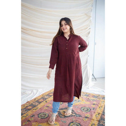 The Indian Ethnic Co. Slub Cotton Brown Kurta