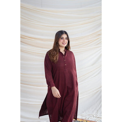 The Indian Ethnic Co. Slub Cotton Brown Kurta