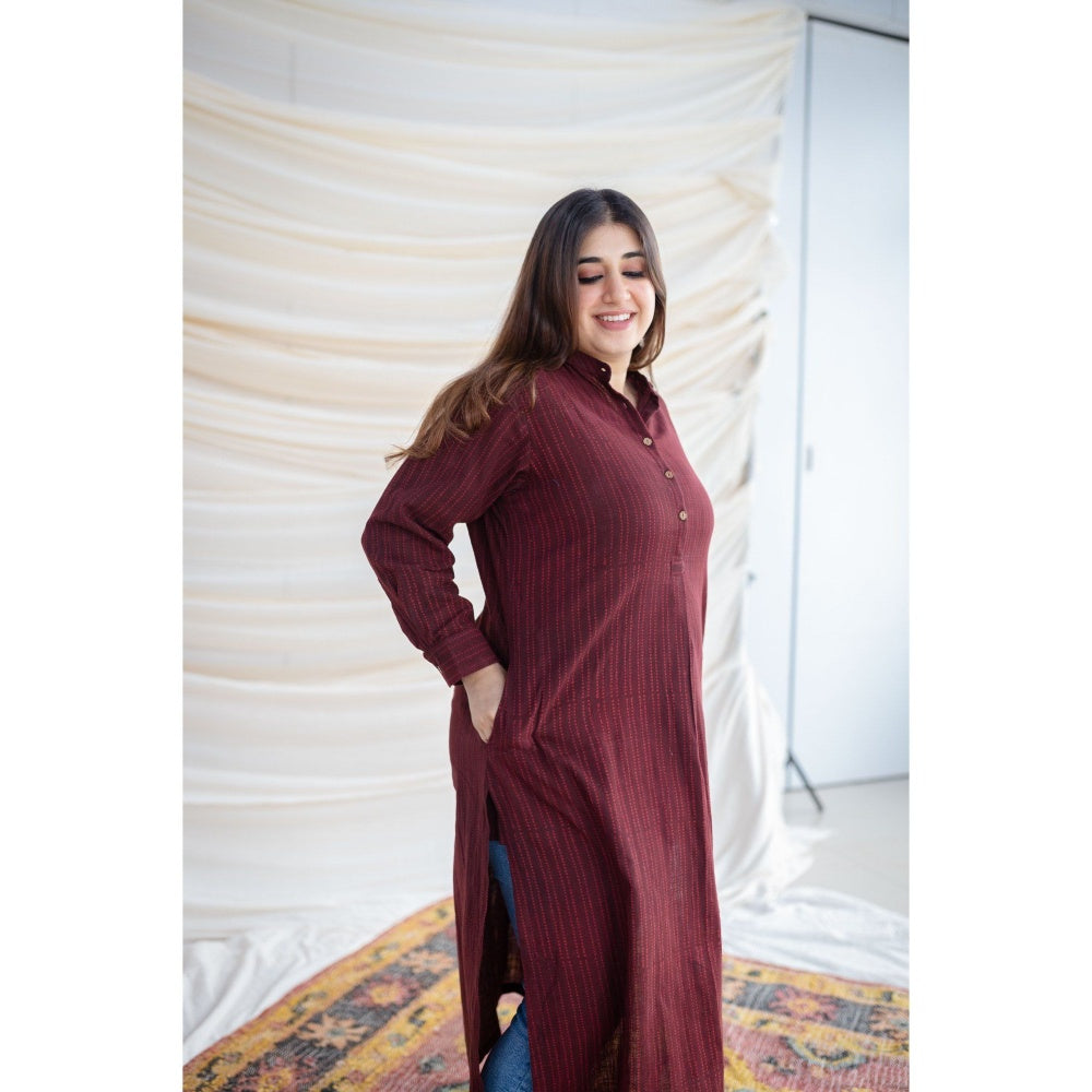 The Indian Ethnic Co. Slub Cotton Brown Kurta