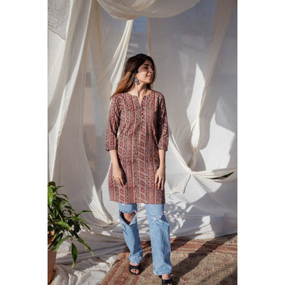 The Indian Ethnic Co. Red Kalamkari Cotton Short Kurta