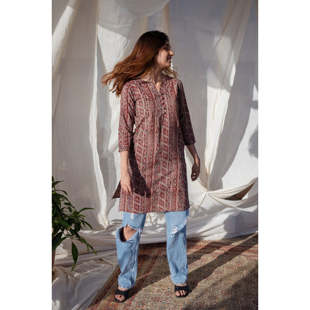 The Indian Ethnic Co. Red Kalamkari Cotton Short Kurta