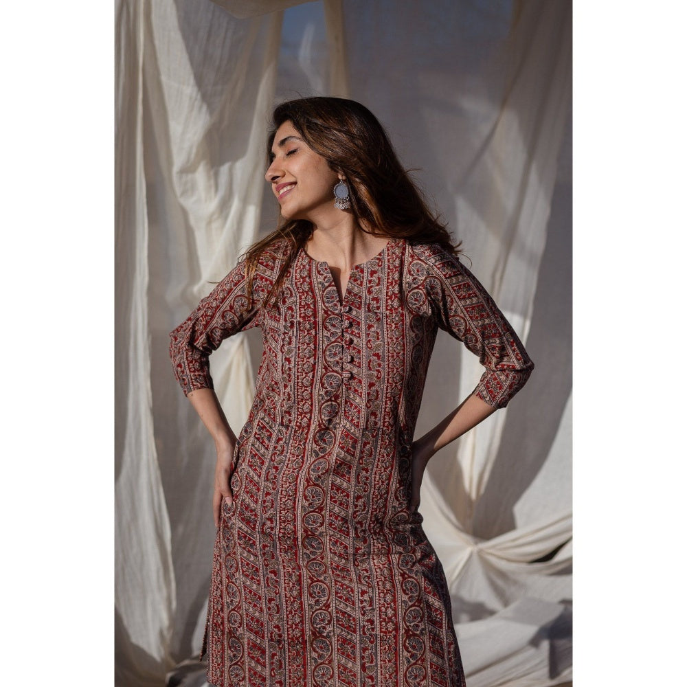 The Indian Ethnic Co. Red Kalamkari Cotton Short Kurta