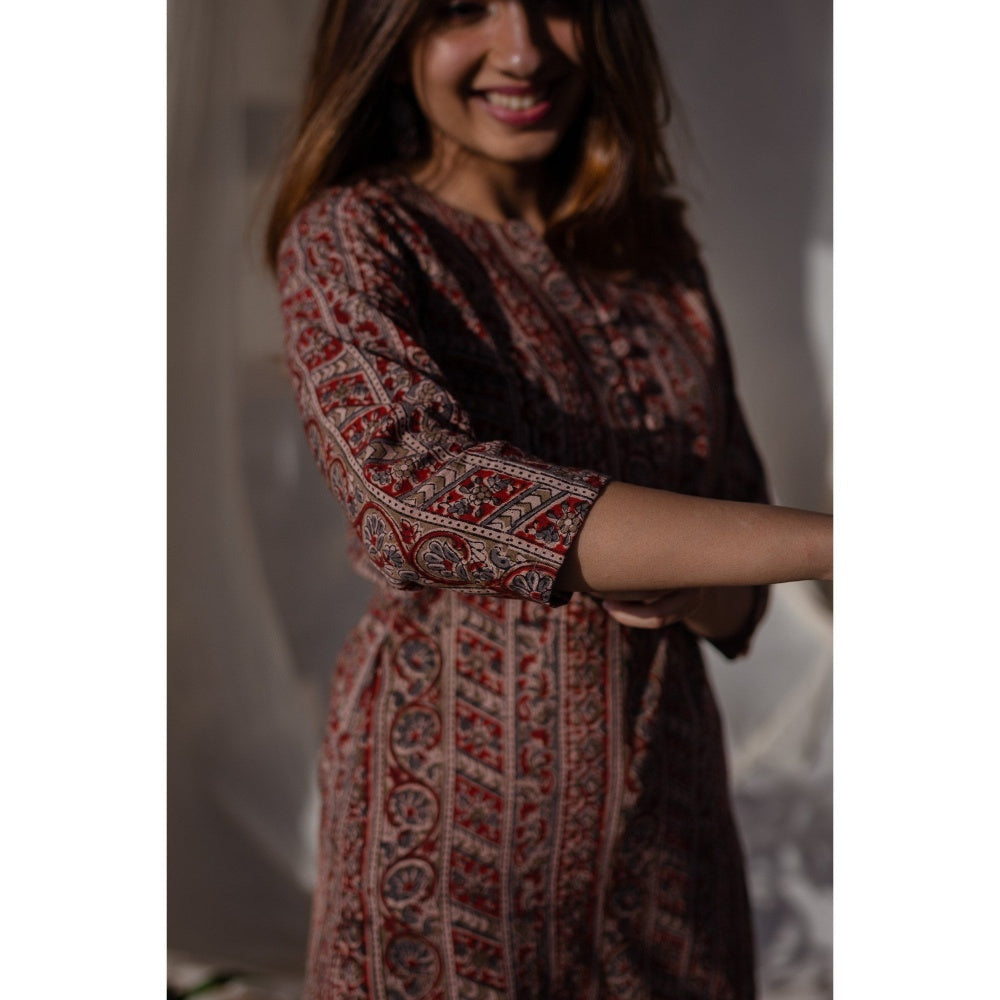 The Indian Ethnic Co. Red Kalamkari Cotton Short Kurta