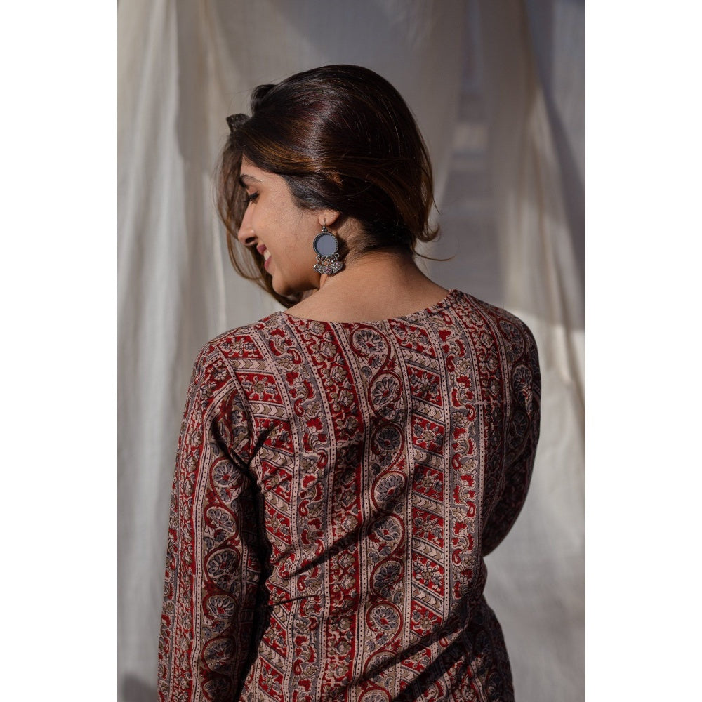 The Indian Ethnic Co. Red Kalamkari Cotton Short Kurta
