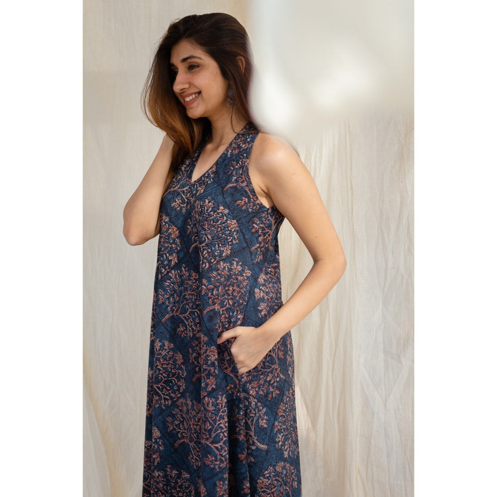 The Indian Ethnic Co. Indigo Halter Neck Cotton Maxi Dress