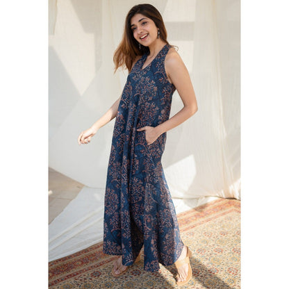 The Indian Ethnic Co. Indigo Halter Neck Cotton Maxi Dress