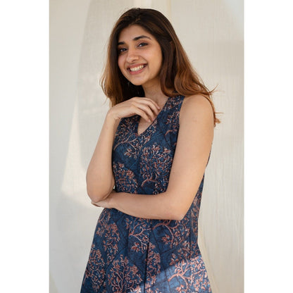 The Indian Ethnic Co. Indigo Halter Neck Cotton Maxi Dress