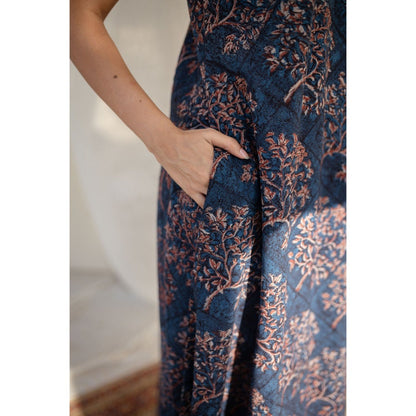 The Indian Ethnic Co. Indigo Halter Neck Cotton Maxi Dress