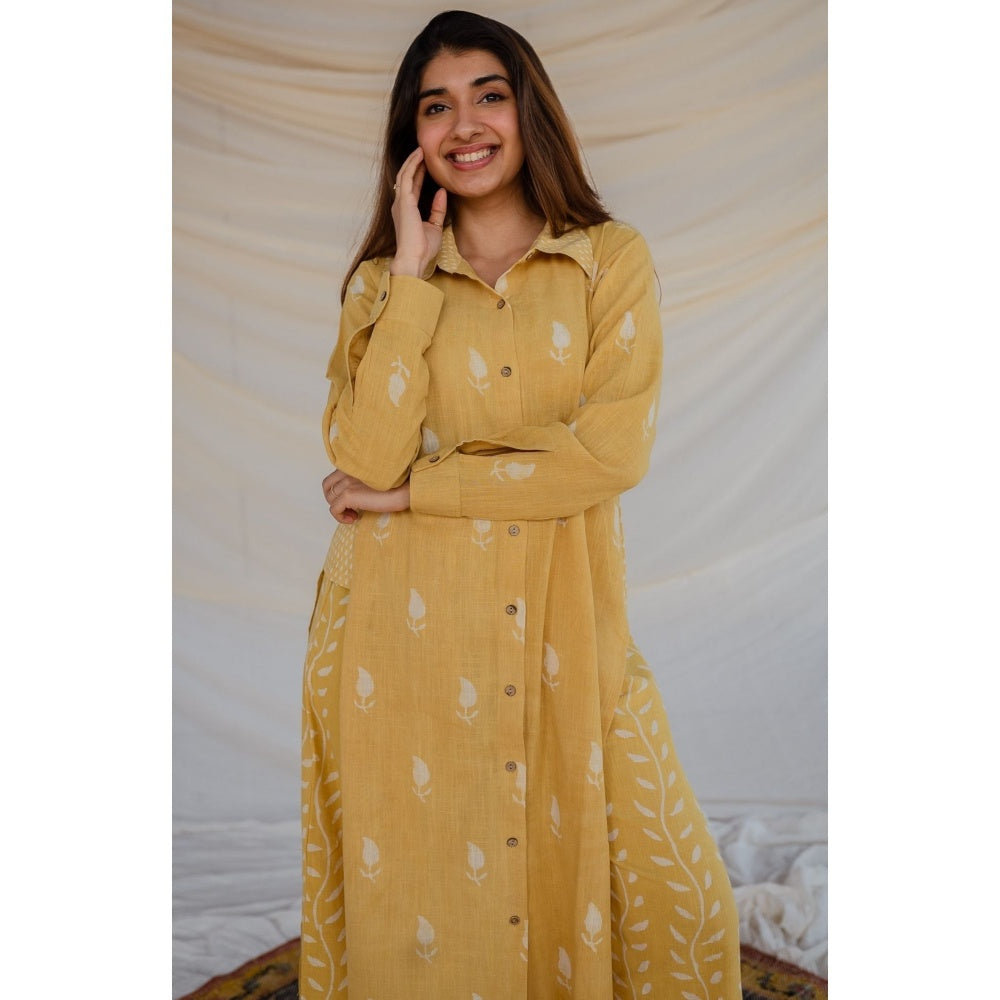The Indian Ethnic Co. Dabu Slub Cotton Kurta With Palazzo (Set of 2)