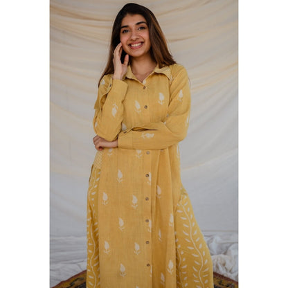 The Indian Ethnic Co. Dabu Slub Cotton Kurta With Palazzo (Set of 2)