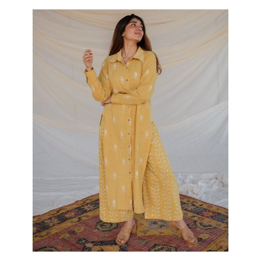 The Indian Ethnic Co. Dabu Slub Cotton Kurta With Palazzo (Set of 2)