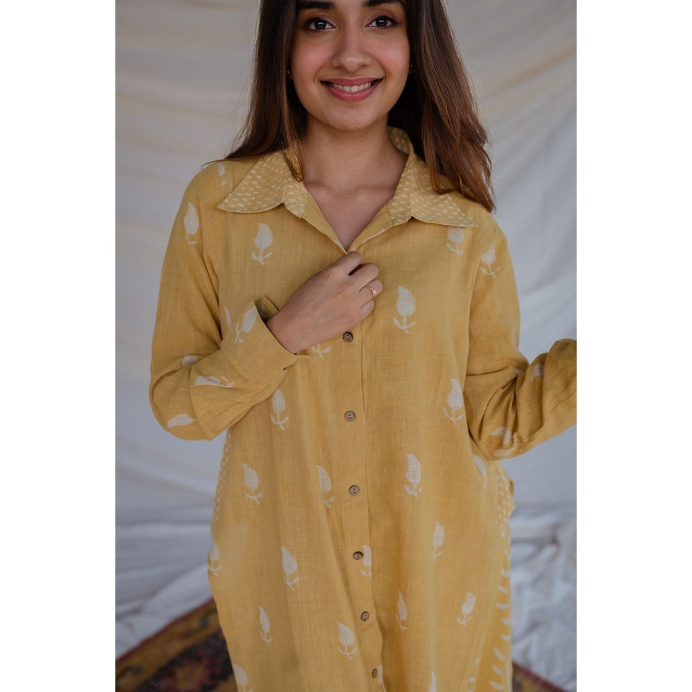 The Indian Ethnic Co. Dabu Slub Cotton Kurta With Palazzo (Set of 2)