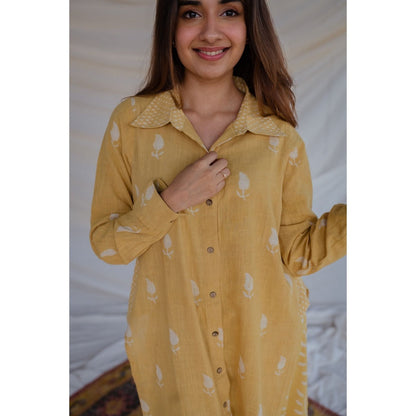The Indian Ethnic Co. Dabu Slub Cotton Kurta With Palazzo (Set of 2)