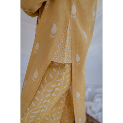 The Indian Ethnic Co. Dabu Slub Cotton Kurta With Palazzo (Set of 2)