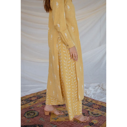 The Indian Ethnic Co. Dabu Slub Cotton Kurta With Palazzo (Set of 2)