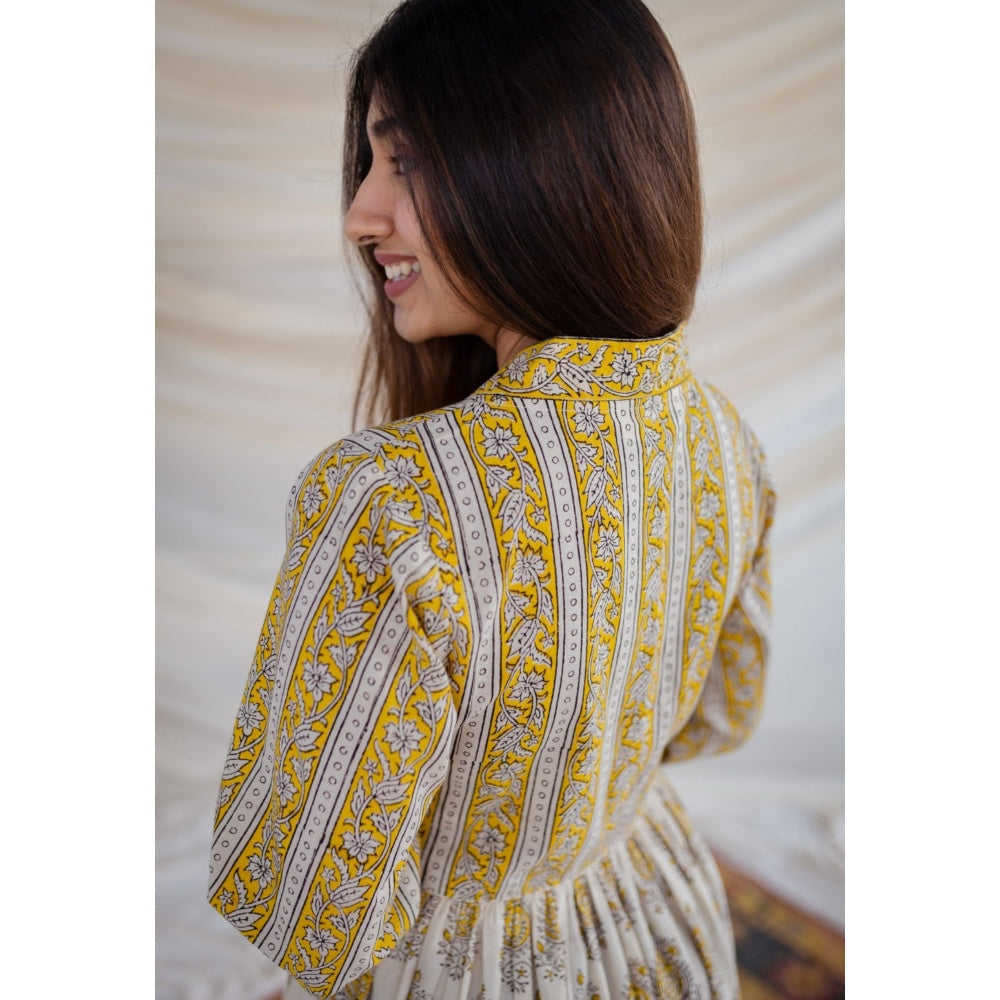 The Indian Ethnic Co. Yellow Bagru Cotton Dress