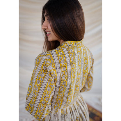 The Indian Ethnic Co. Yellow Bagru Cotton Dress