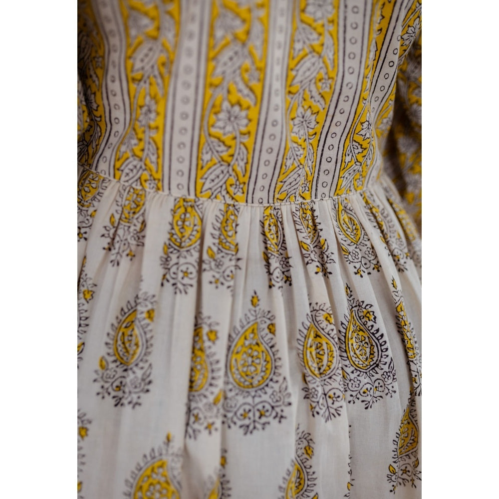The Indian Ethnic Co. Yellow Bagru Cotton Dress
