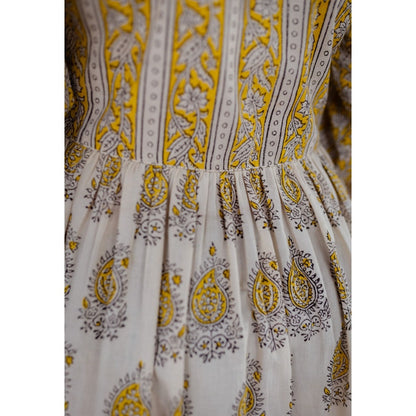 The Indian Ethnic Co. Yellow Bagru Cotton Dress