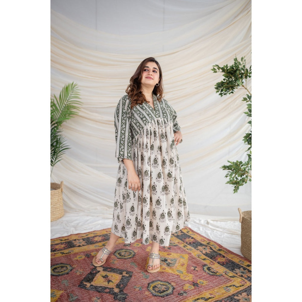 The Indian Ethnic Co. White Bagru Cotton Dress
