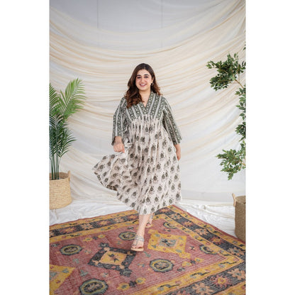 The Indian Ethnic Co. White Bagru Cotton Dress