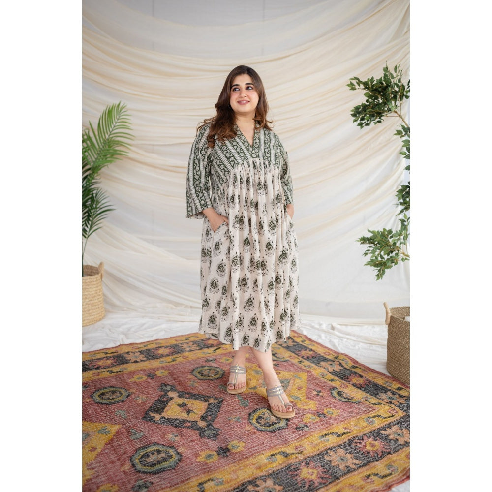 The Indian Ethnic Co. White Bagru Cotton Dress