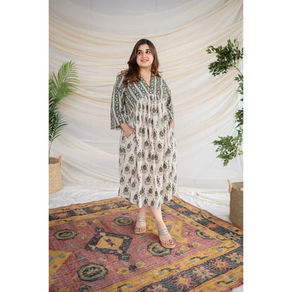 The Indian Ethnic Co. White Bagru Cotton Dress